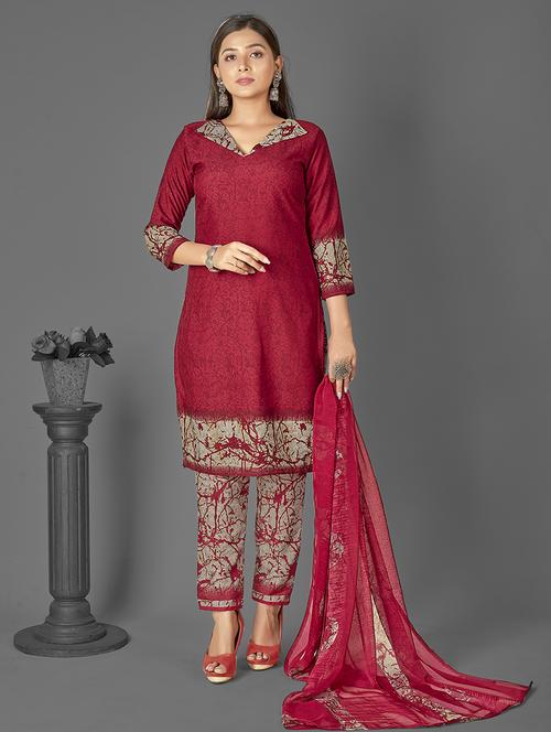 women maroon unstitched suit - 21447730 - Very Small Image - 1