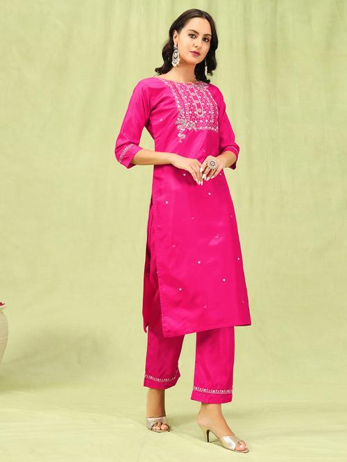 women three quarter sleeve kurta pant with dupatta set - 21450870 - Very Small Image - 1
