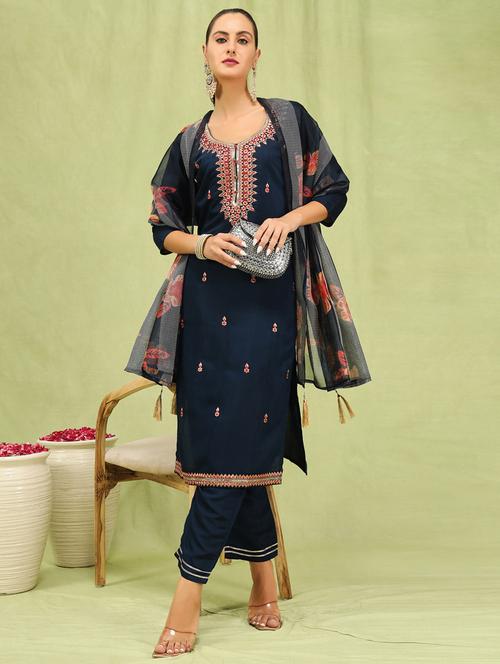 women navy blue kurta dupatta set - 21450892 - Very Small Image - 1