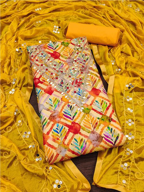 printed unstitched suit set - 21451240 - Very Small Image - 1