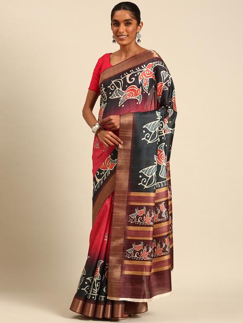women pink printed nauvari saree with blouse - 21451330 - Very Small Image - 1