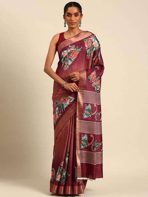 women maroon printed nauvari saree with blouse - 21451334 - Very Small Image - 1