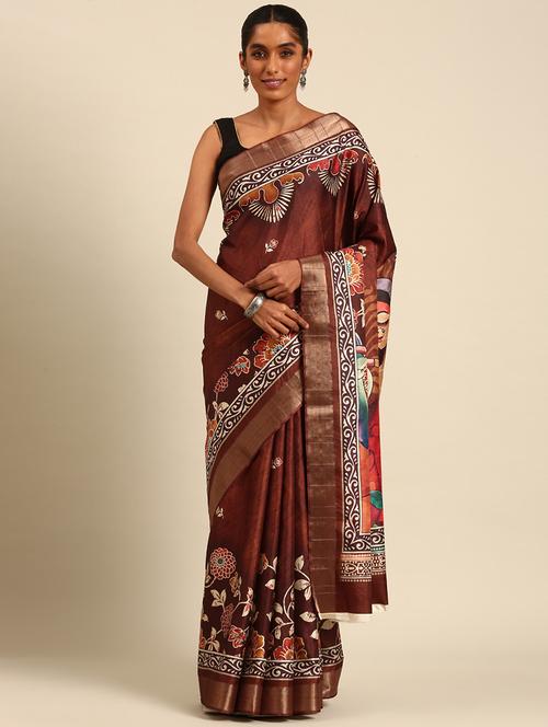 women brown printed nauvari saree with blouse - 21451343 - Very Small Image - 1