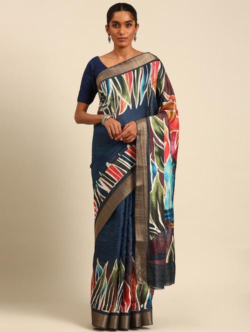 women teal printed nauvari saree with blouse - 21451346 - Very Small Image - 1
