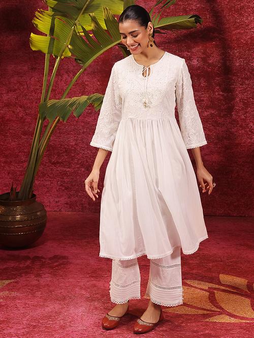 women off white georgette a-line kurta - 21451504 - Very Small Image - 1