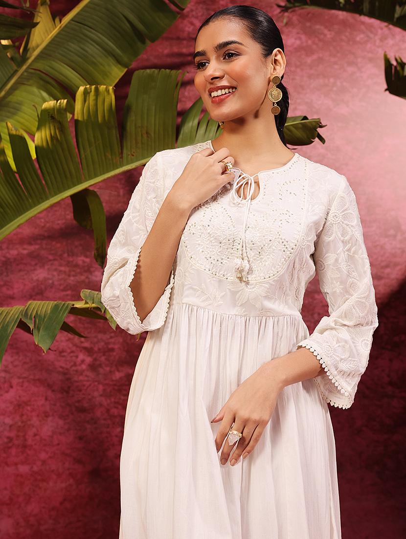 women off white georgette a-line kurta - 21451504 - Zoom Image - 3