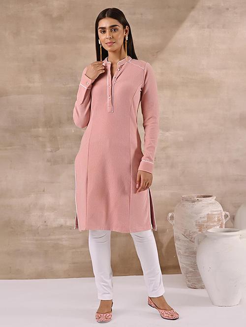 women pink wool straight kurta - 21451535 - Very Small Image - 1