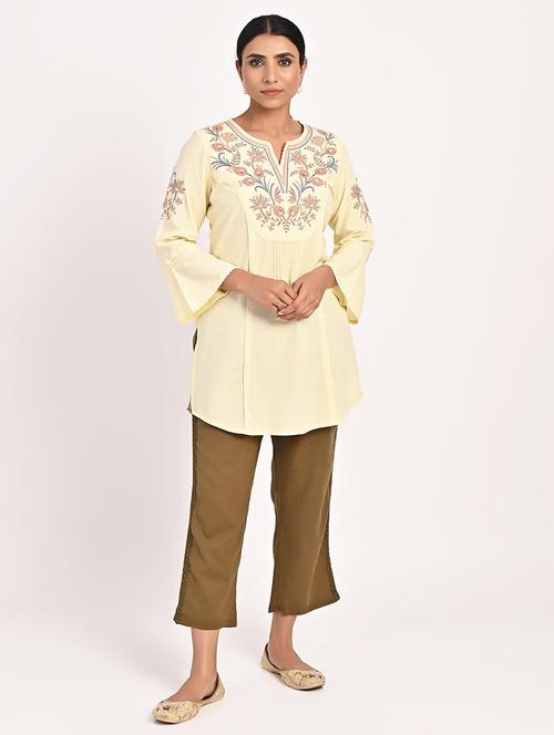 women yellow embroidered straight kurti - 21451575 - Very Small Image - 1
