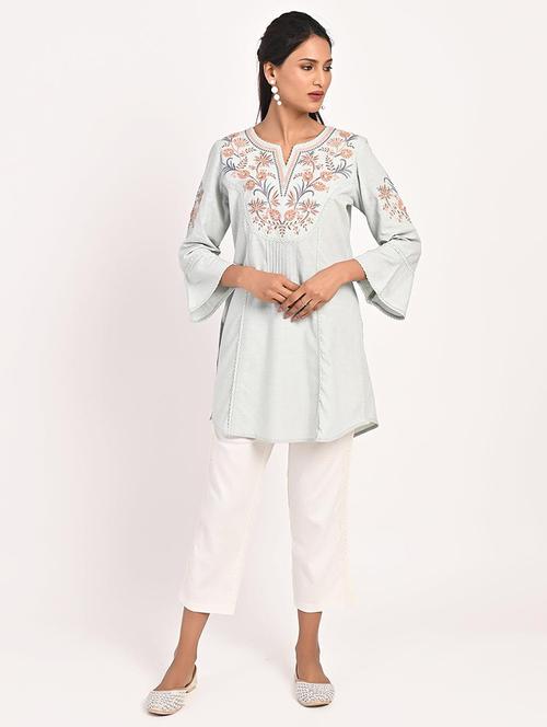 women purist blue embroidered straight kurti - 21451576 - Very Small Image - 1