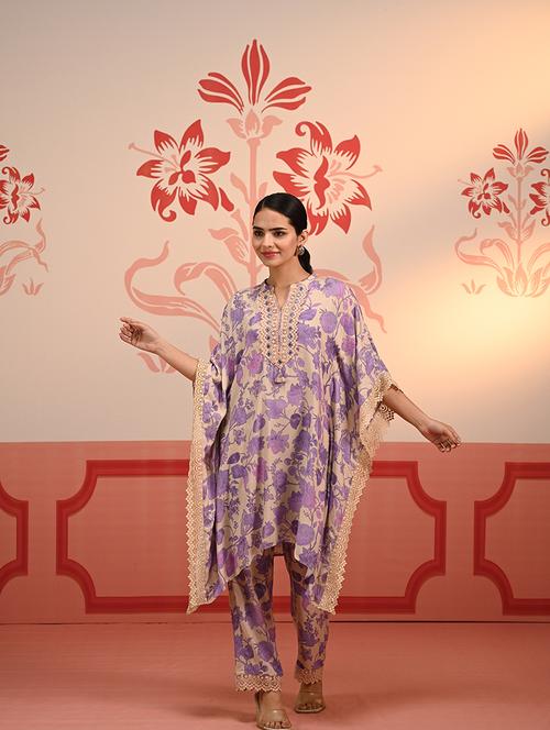 women purple floral printed kaftan set - 21451832 - Very Small Image - 1