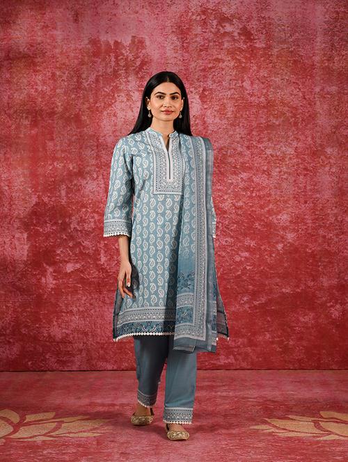 women blue kurta pant set with dupatta - 21451856 - Very Small Image - 1