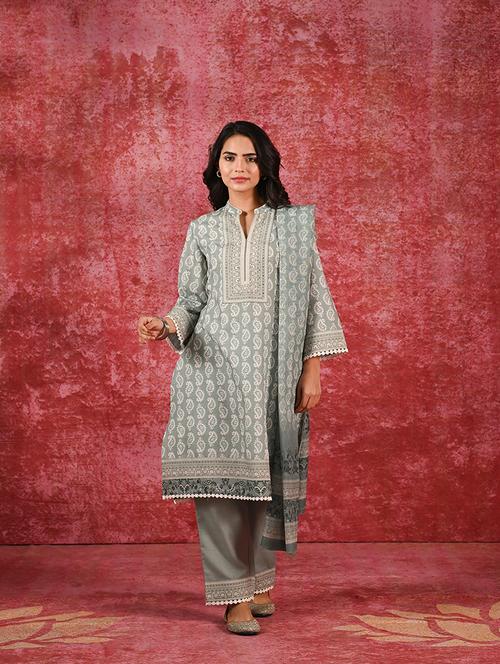 women grey kurta pant set with dupatta - 21451857 - Very Small Image - 1
