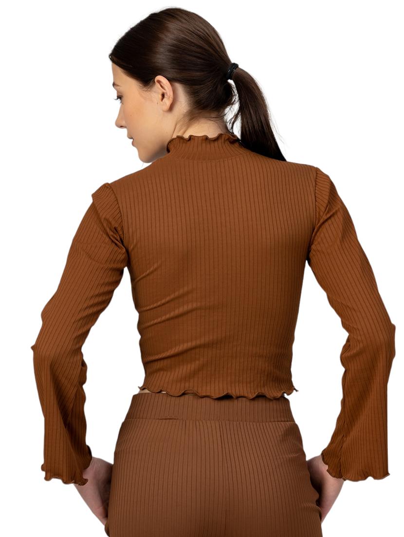 women solid high neck long sleeves top - 21452696 - Zoom Image - 3