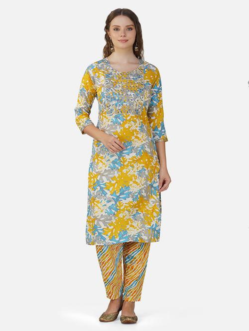 women printed cotton kurta pant set - 21454687 - Very Small Image - 1