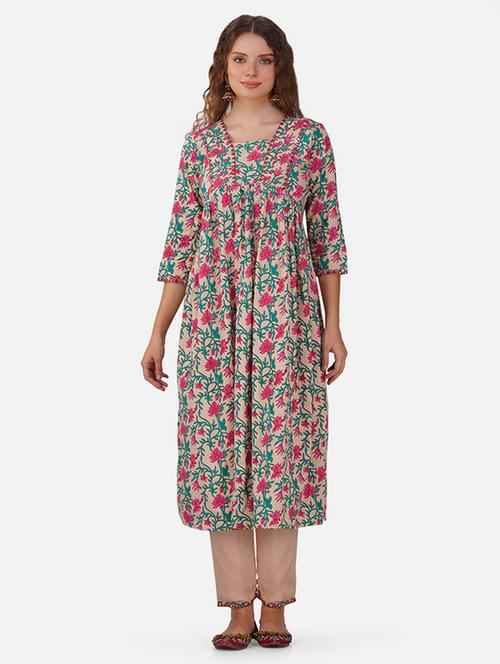 beige printed kurta pant set - 21454691 - Very Small Image - 1