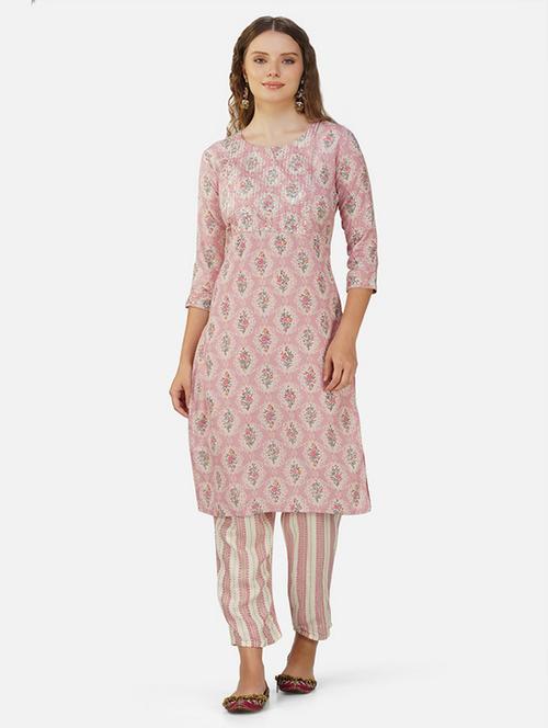 women printed cotton kurta pant set - 21454694 - Very Small Image - 1