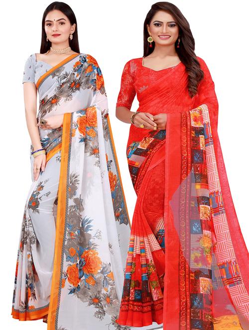 women pack of 2 casual wear sarees with blouse - 21454883 - Very Small Image - 1