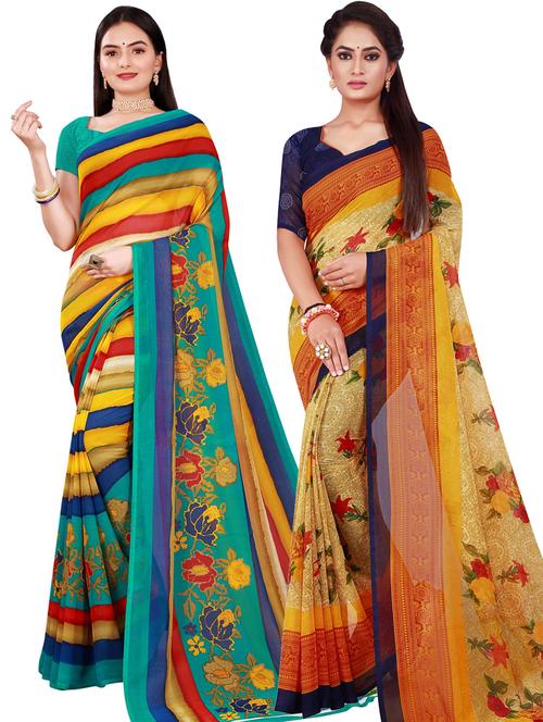women pack of 2 casual wear combo sarees with blouse - 21454885 - Very Small Image - 1