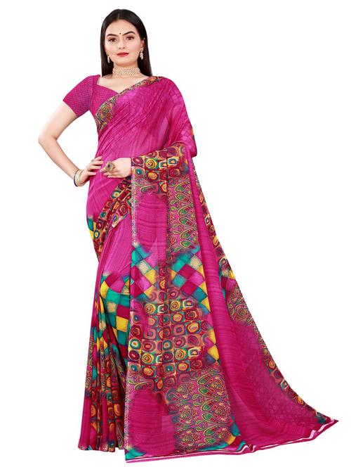 women pink printed georgette saree with blouse - 21454944 - Very Small Image - 1