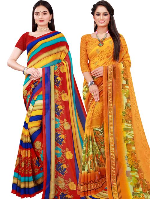 women pack of 2 casual wear combo sarees with blouse - 21454950 - Very Small Image - 1