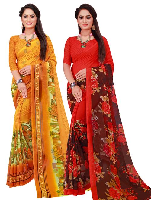 women pack of 2 casual wear combo sarees with blouse - 21454972 - Very Small Image - 1