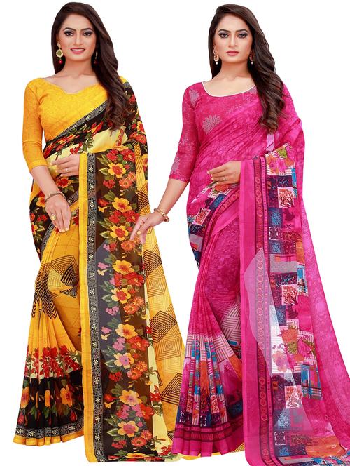women pack of 2 casual wear combo sarees with blouse - 21454973 - Very Small Image - 1