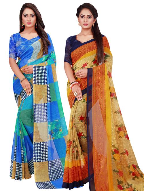women pack of 2 casual wear combo sarees with blouse - 21454984 - Very Small Image - 1