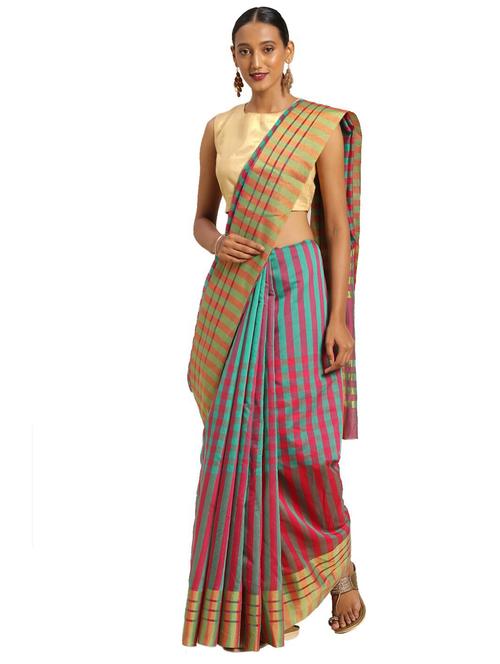 women checkered handloom saree with blouse - 21455007 - Very Small Image - 1