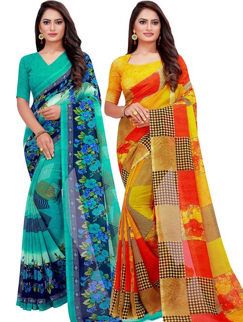 women pack of 2 casual wear sarees with blouse - 21455012 - Very Small Image - 1