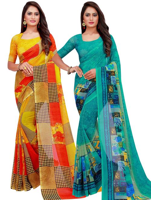 women pack of 2 casual wear combo sarees with blouse - 21455013 - Very Small Image - 1