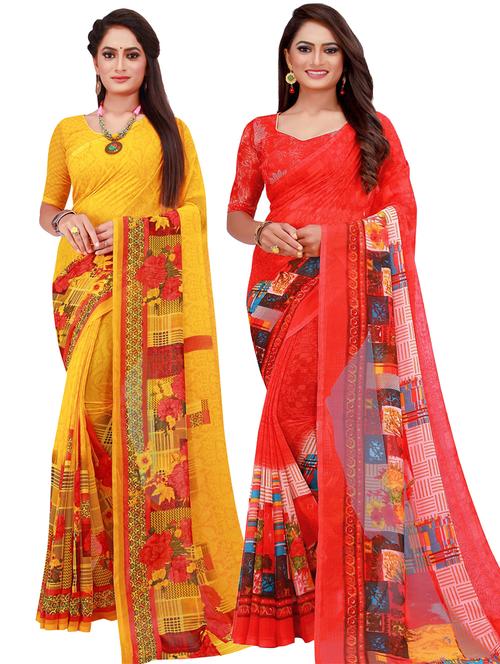 women pack of 2 casual wear combo sarees with blouse - 21455017 - Very Small Image - 1