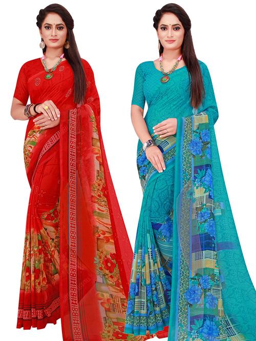 women pack of 2 casual wear combo sarees with blouse - 21455022 - Very Small Image - 1