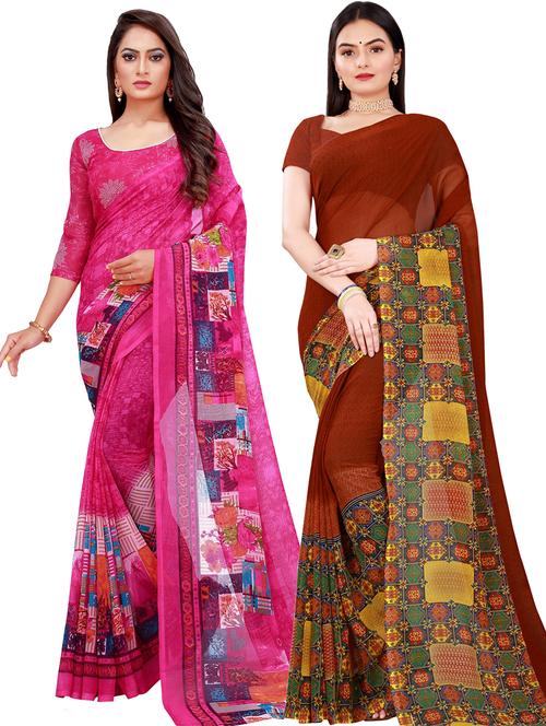women pack of 2 casual wear combo sarees with blouse - 21455036 - Very Small Image - 1