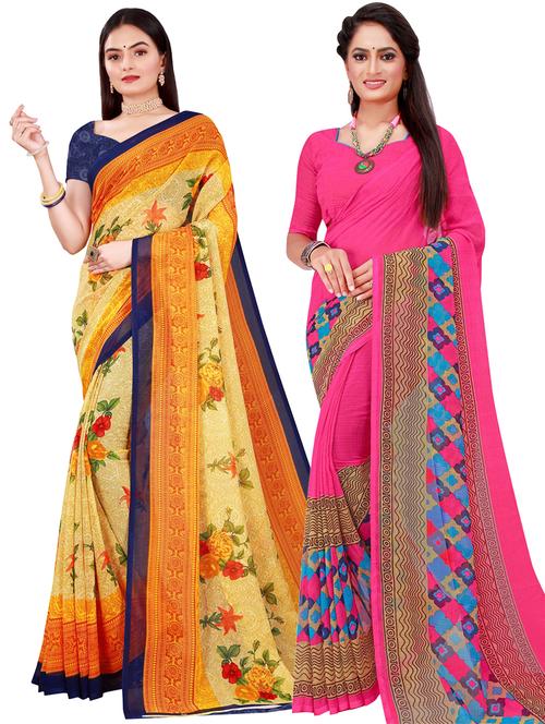 women pack of 2 casual wear combo sarees with blouse - 21455071 - Very Small Image - 1