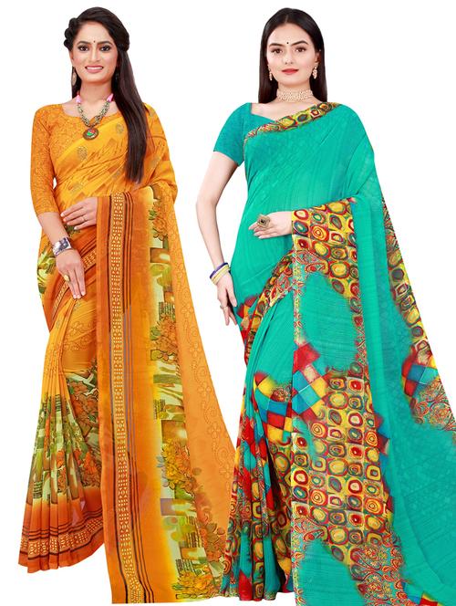 women pack of 2 casual wear combo sarees with blouse - 21455072 - Very Small Image - 1