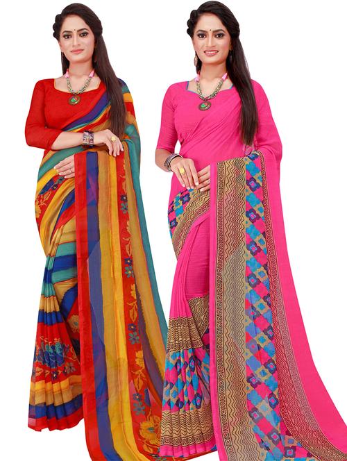 women pack of 2 casual wear sarees with blouse - 21455073 - Very Small Image - 1