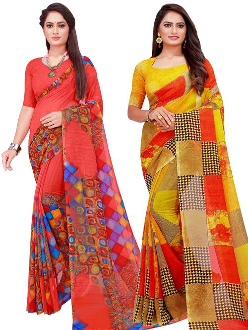 women pack of 2 casual wear combo sarees with blouse - 21455074 - Very Small Image - 1