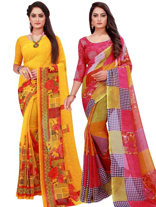 women pack of 2 casual wear combo sarees with blouse - 21455079 - Very Small Image - 1