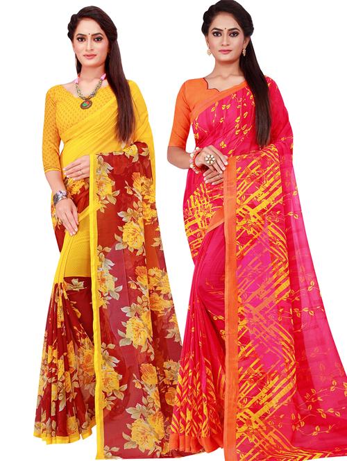 women pack of 2 casual wear combo sarees with blouse - 21455083 - Very Small Image - 1