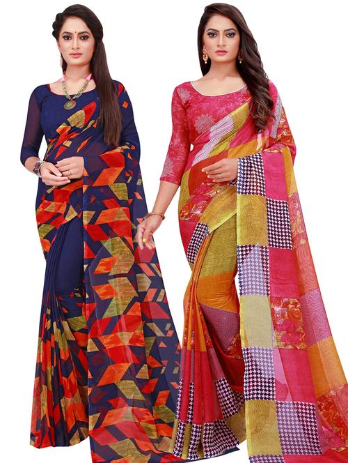 women pack of 2 casual wear sarees with blouse - 21455085 - Very Small Image - 1