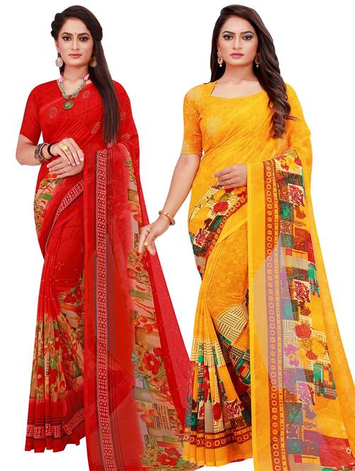 women pack of 2 casual wear sarees with blouse - 21455088 - Very Small Image - 1