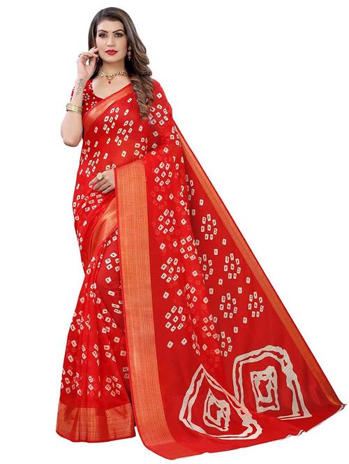 women red bandhani printed saree with blouse - 21455169 - Very Small Image - 1