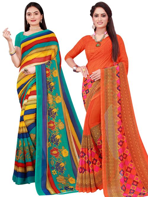 women pack of 2 casual wear combo sarees with blouse - 21455185 - Very Small Image - 1