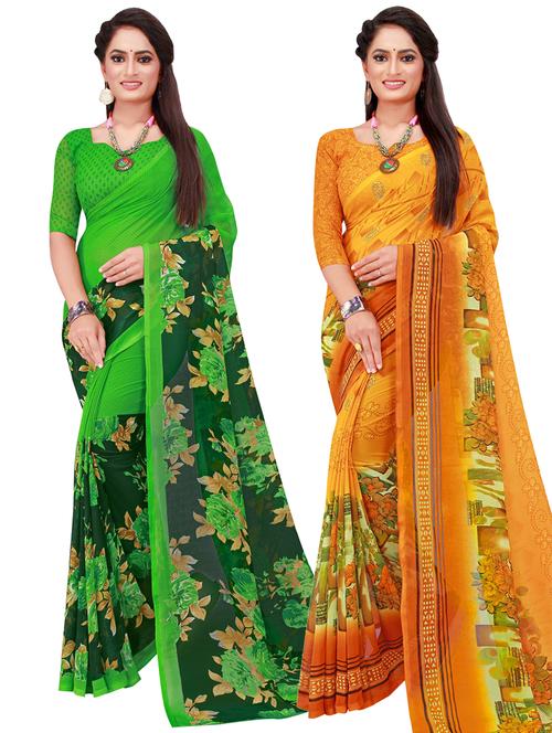 women pack of 2 casual wear combo sarees with blouse - 21455194 - Very Small Image - 1