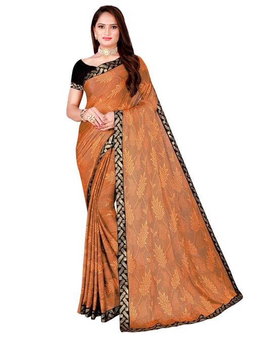 women orange printed lace work saree - 21455252 - Very Small Image - 1