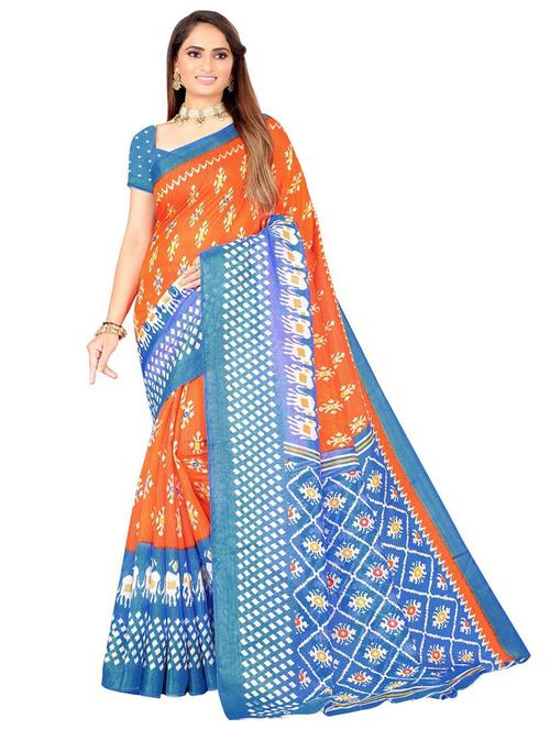 women orange printed saree with blouse - 21455305 - Very Small Image - 1