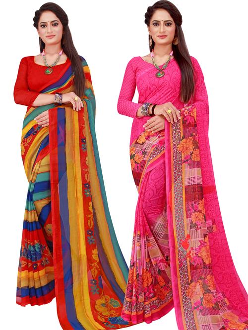 women pack of 2 casual wear combo sarees with blouse - 21455311 - Very Small Image - 1