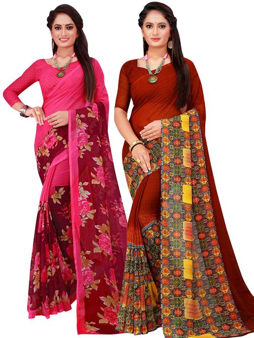women pack of 2 casual wear combo sarees with blouse - 21455316 - Very Small Image - 1
