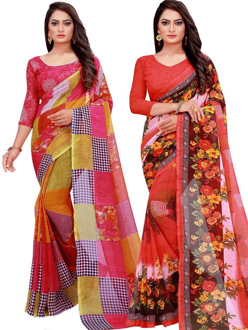 women pack of 2 casual wear combo sarees with blouse - 21455366 - Very Small Image - 1