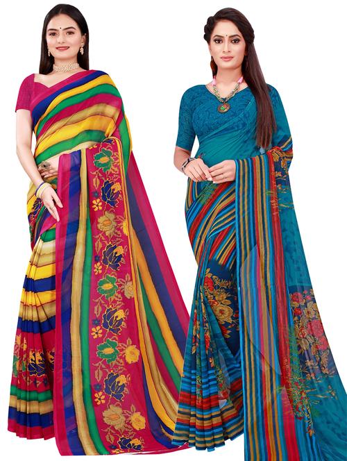 women pack of 2 casual wear combo sarees with blouse - 21455369 - Very Small Image - 1